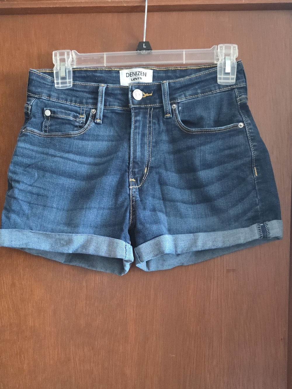 Levi's Denizen Dark Blue Denim High Waisted Rolled-Hem Shorts Sz 6